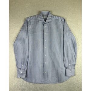 Borriello Napoli Dress Shirt Mens 17 34/35 Blue Stripe Classic Fit Cotton Italy